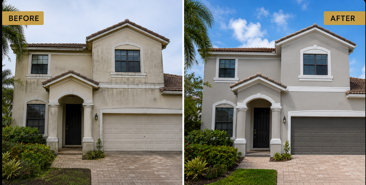 Full house exterior painting transformation - before and after