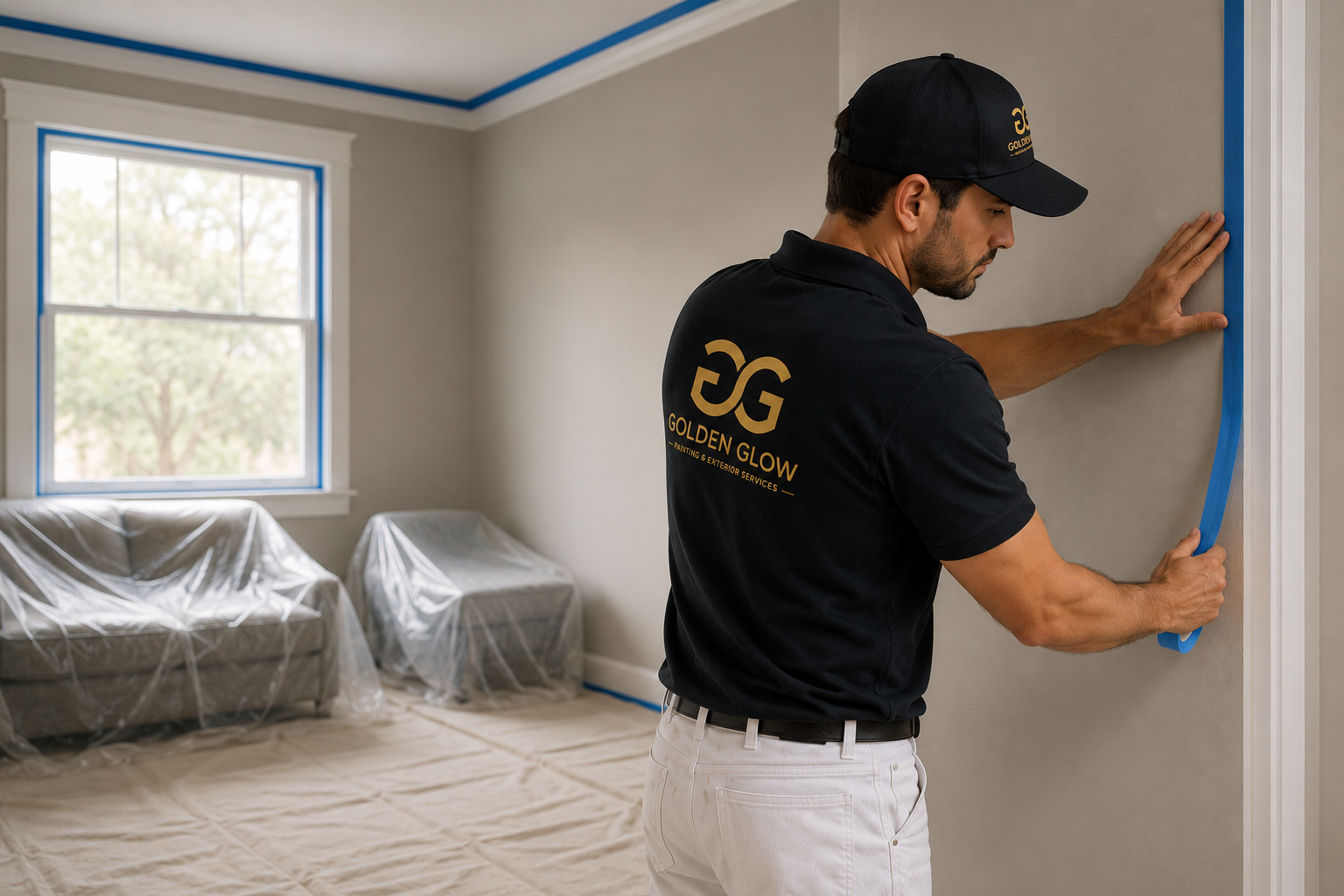 Golden Glow worker preparing room for painting